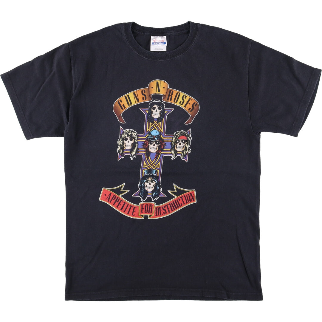 Hanes Guns N' Roses Skull Pattern Band T-Shirt, Men's Size Medium cotton black type Vintage Second Hand