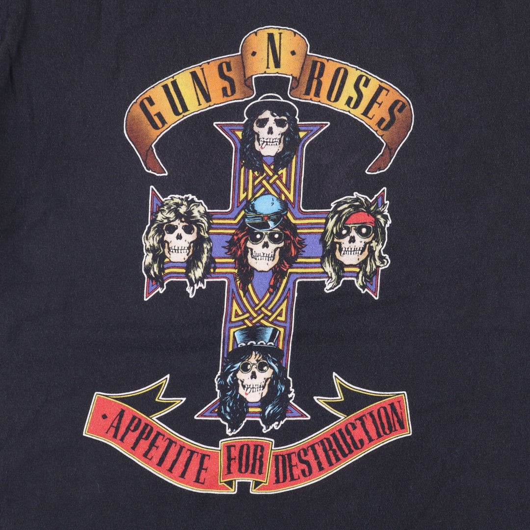 Hanes Guns N' Roses Skull Pattern Band T-Shirt, Men's Size Medium cotton black type Vintage Second Hand