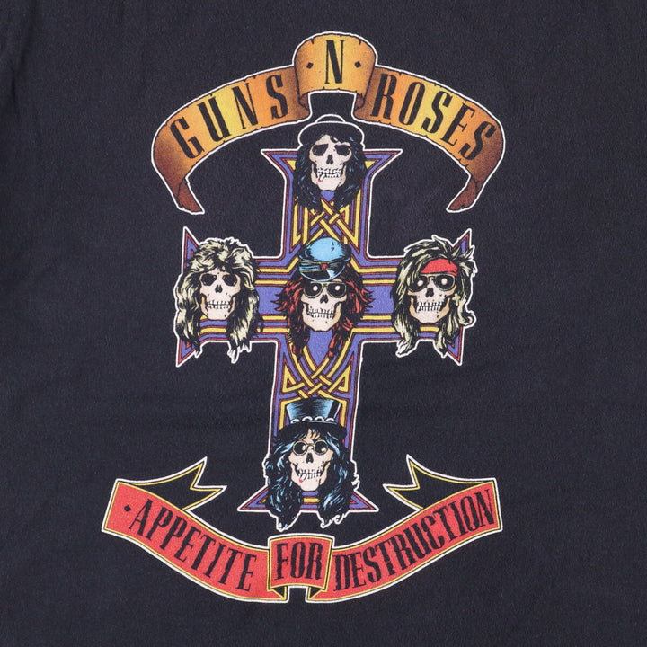 Hanes Guns N' Roses Skull Pattern Band T-Shirt, Men's Size Medium cotton black type Vintage Second Hand