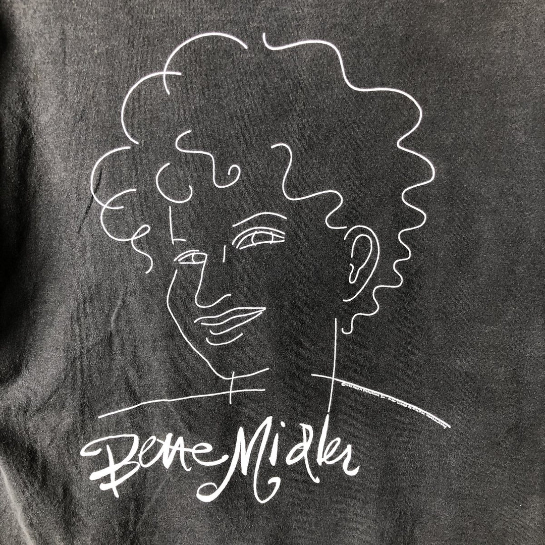 90'S Bette Midler band T-shirt, men's size L unclear black type Vintage Second Hand