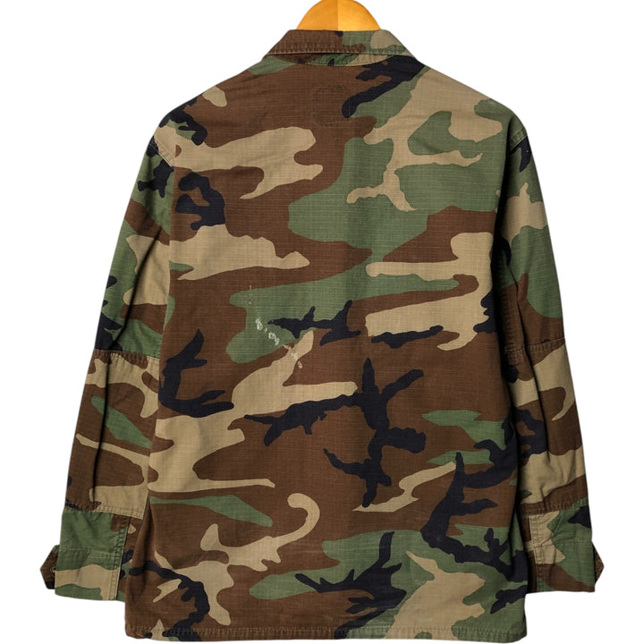 90'S US Military Camouflage Pattern Woodland Camo Ripstop BDU Military Jacket Made in USA MEDIUM-SHORT Men's M Nylon Khaki type Vintage Second Hand