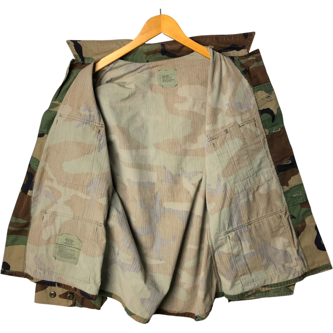 90'S US Military Camouflage Pattern Woodland Camo Ripstop BDU Military Jacket Made in USA MEDIUM-SHORT Men's M Nylon Khaki type Vintage Second Hand