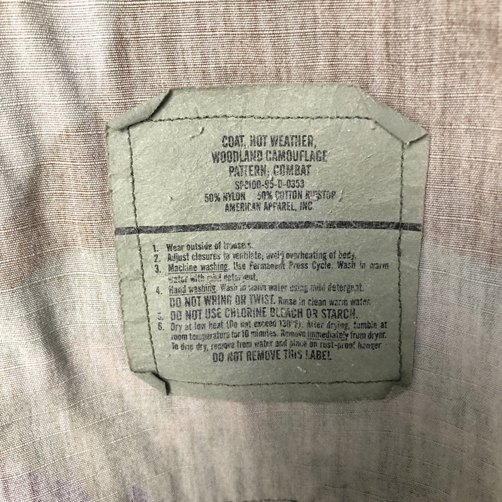 90'S US Military Camouflage Pattern Woodland Camo Ripstop BDU Military Jacket Made in USA MEDIUM-SHORT Men's M Nylon Khaki type Vintage Second Hand