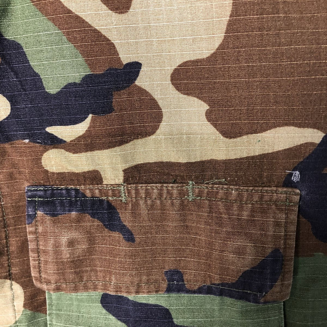 90'S US Military Camouflage Pattern Woodland Camo Ripstop BDU Military Jacket Made in USA MEDIUM-SHORT Men's M Nylon Khaki type Vintage Second Hand