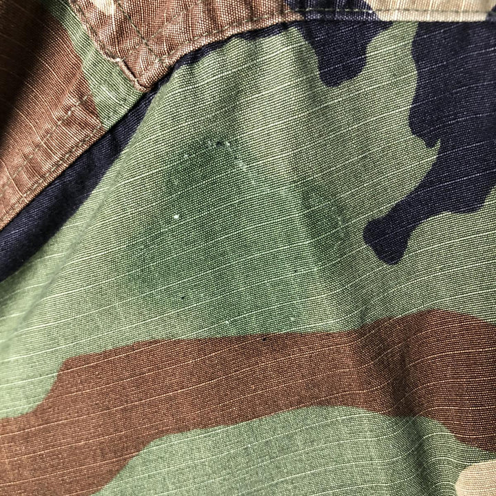 90'S US Military Camouflage Pattern Woodland Camo Ripstop BDU Military Jacket Made in USA MEDIUM-SHORT Men's M Nylon Khaki type Vintage Second Hand