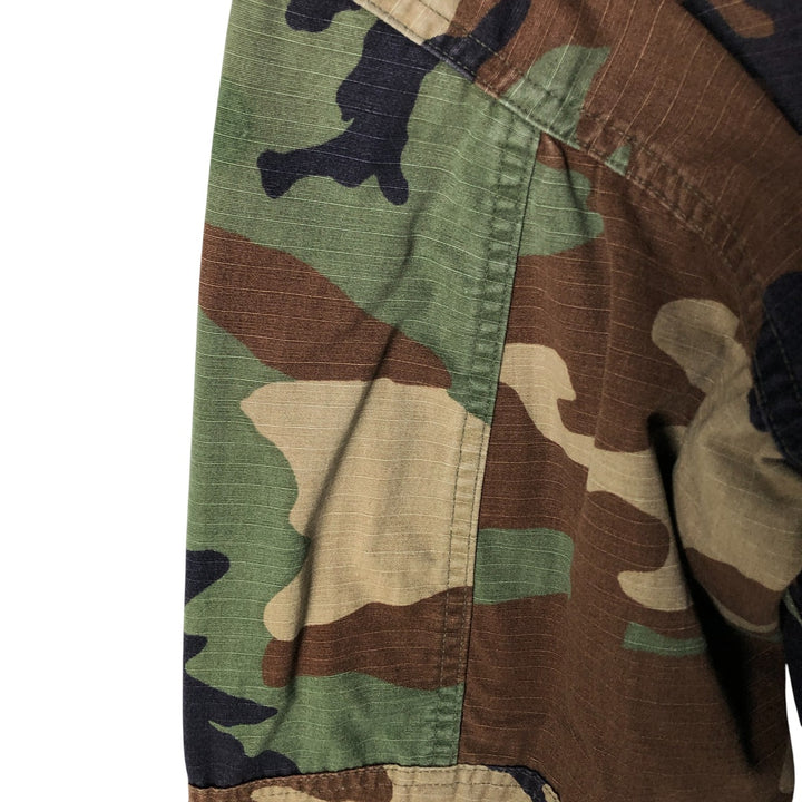 90'S US Military Camouflage Pattern Woodland Camo Ripstop BDU Military Jacket Made in USA MEDIUM-SHORT Men's M Nylon Khaki type Vintage Second Hand