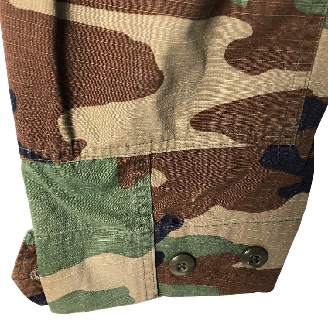 90'S US Military Camouflage Pattern Woodland Camo Ripstop BDU Military Jacket Made in USA MEDIUM-SHORT Men's M Nylon Khaki type Vintage Second Hand