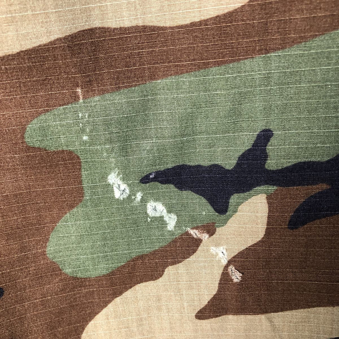 90'S US Military Camouflage Pattern Woodland Camo Ripstop BDU Military Jacket Made in USA MEDIUM-SHORT Men's M Nylon Khaki type Vintage Second Hand