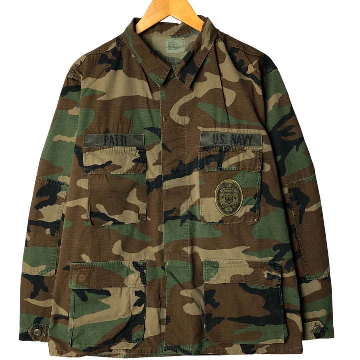 80'S US Military Genuine Camouflage Pattern Woodland Camo Ripstop BDU Military Jacket Made in USA MEDIUM-REGULAR Men's M cotton Khaki type Vintage Second Hand