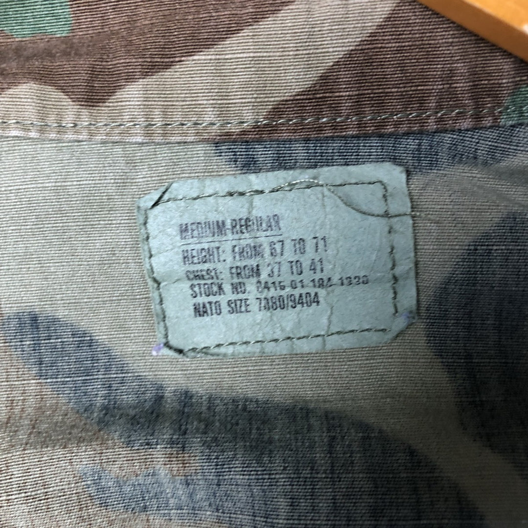 80'S US Military Genuine Camouflage Pattern Woodland Camo Ripstop BDU Military Jacket Made in USA MEDIUM-REGULAR Men's M cotton Khaki type Vintage Second Hand