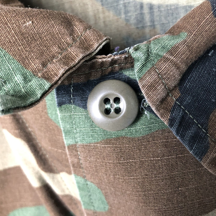 80'S US Military Genuine Camouflage Pattern Woodland Camo Ripstop BDU Military Jacket Made in USA MEDIUM-REGULAR Men's M cotton Khaki type Vintage Second Hand