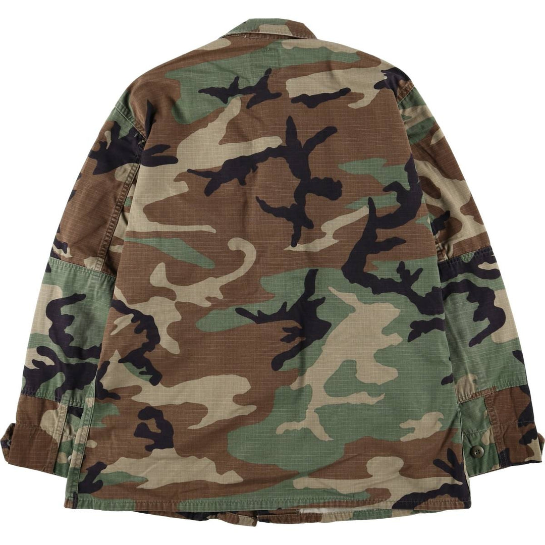 90'S US Military Camouflage Pattern Woodland Camo Patch BDU Ripstop Military Jacket, Made in USA, Medium-Short Nylon Khaki type Vintage Second Hand