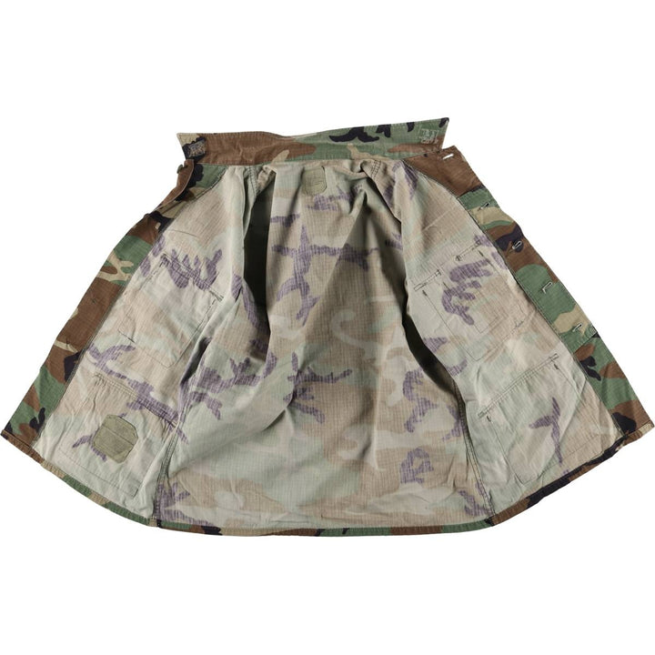 90'S US Military Camouflage Pattern Woodland Camo Patch BDU Ripstop Military Jacket, Made in USA, Medium-Short Nylon Khaki type Vintage Second Hand
