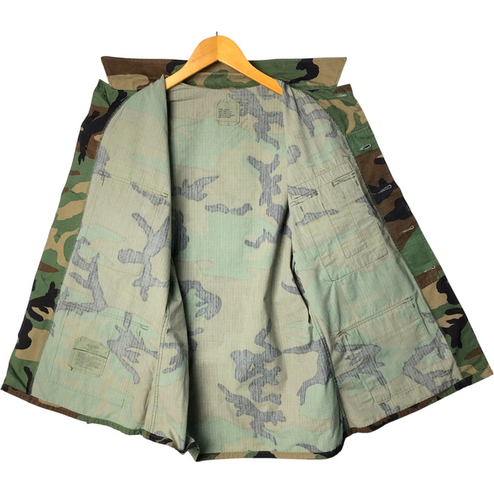 90'S US Military Camouflage Woodland Camo Stars and Stripes Ripstop BDU Military Jacket, Made in USA, Medium-Regular Nylon Khaki type Vintage Second Hand