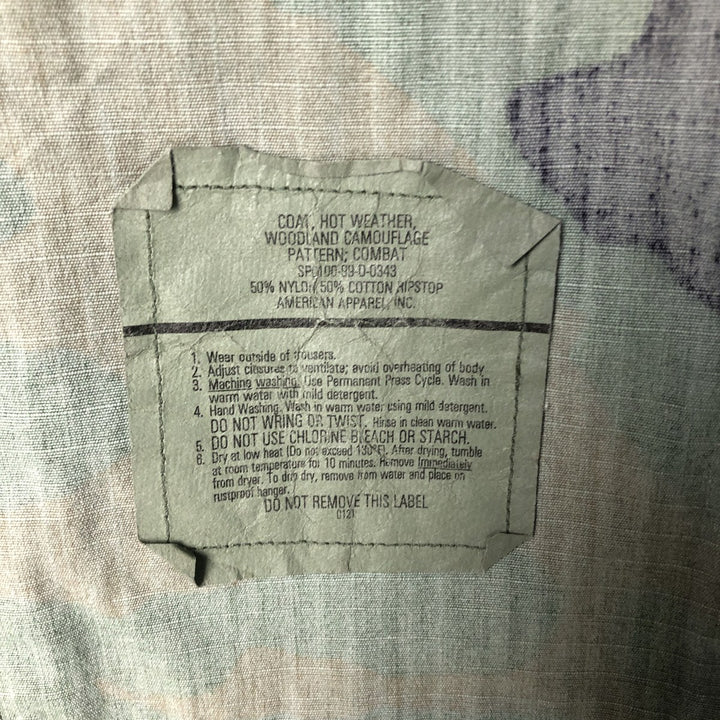 90'S US Military Camouflage Woodland Camo Stars and Stripes Ripstop BDU Military Jacket, Made in USA, Medium-Regular Nylon Khaki type Vintage Second Hand