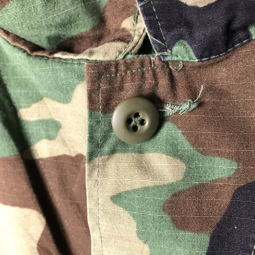 90'S US Military Camouflage Woodland Camo Stars and Stripes Ripstop BDU Military Jacket, Made in USA, Medium-Regular Nylon Khaki type Vintage Second Hand