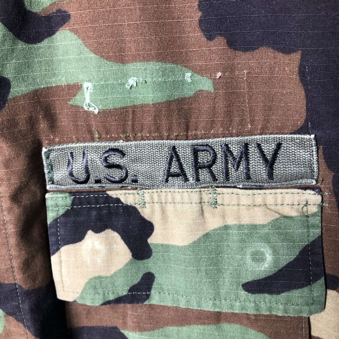 90'S US Military Camouflage Woodland Camo Stars and Stripes Ripstop BDU Military Jacket, Made in USA, Medium-Regular Nylon Khaki type Vintage Second Hand