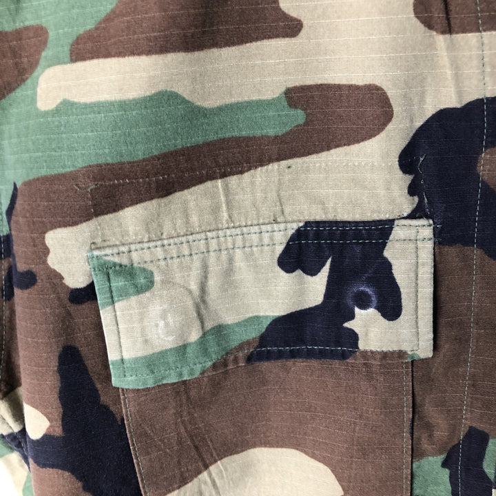 90'S US Military Camouflage Woodland Camo Stars and Stripes Ripstop BDU Military Jacket, Made in USA, Medium-Regular Nylon Khaki type Vintage Second Hand