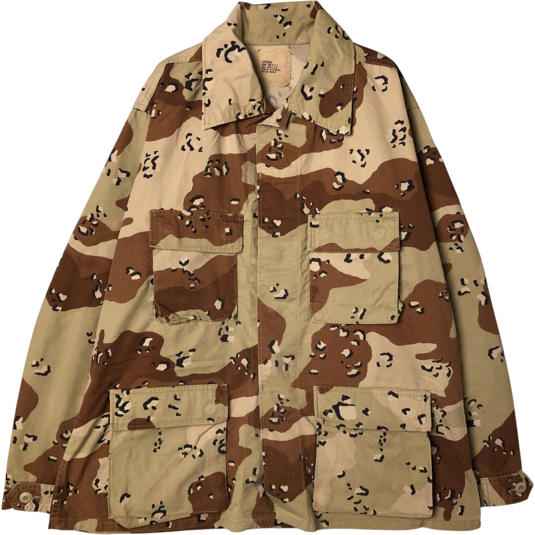 1990'S US Military Camouflage Pattern 6C Desert Chocolate Chip Camo BDU Military Jacket, Made in USA, Men's Size L, Vintage cotton beige type brown Vintage Second Hand