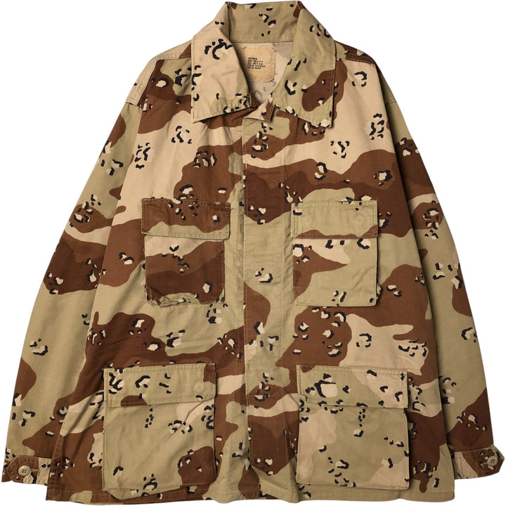 1990'S US Military Camouflage Pattern 6C Desert Chocolate Chip Camo BDU Military Jacket, Made in USA, Men's Size L, Vintage cotton beige type brown Vintage Second Hand
