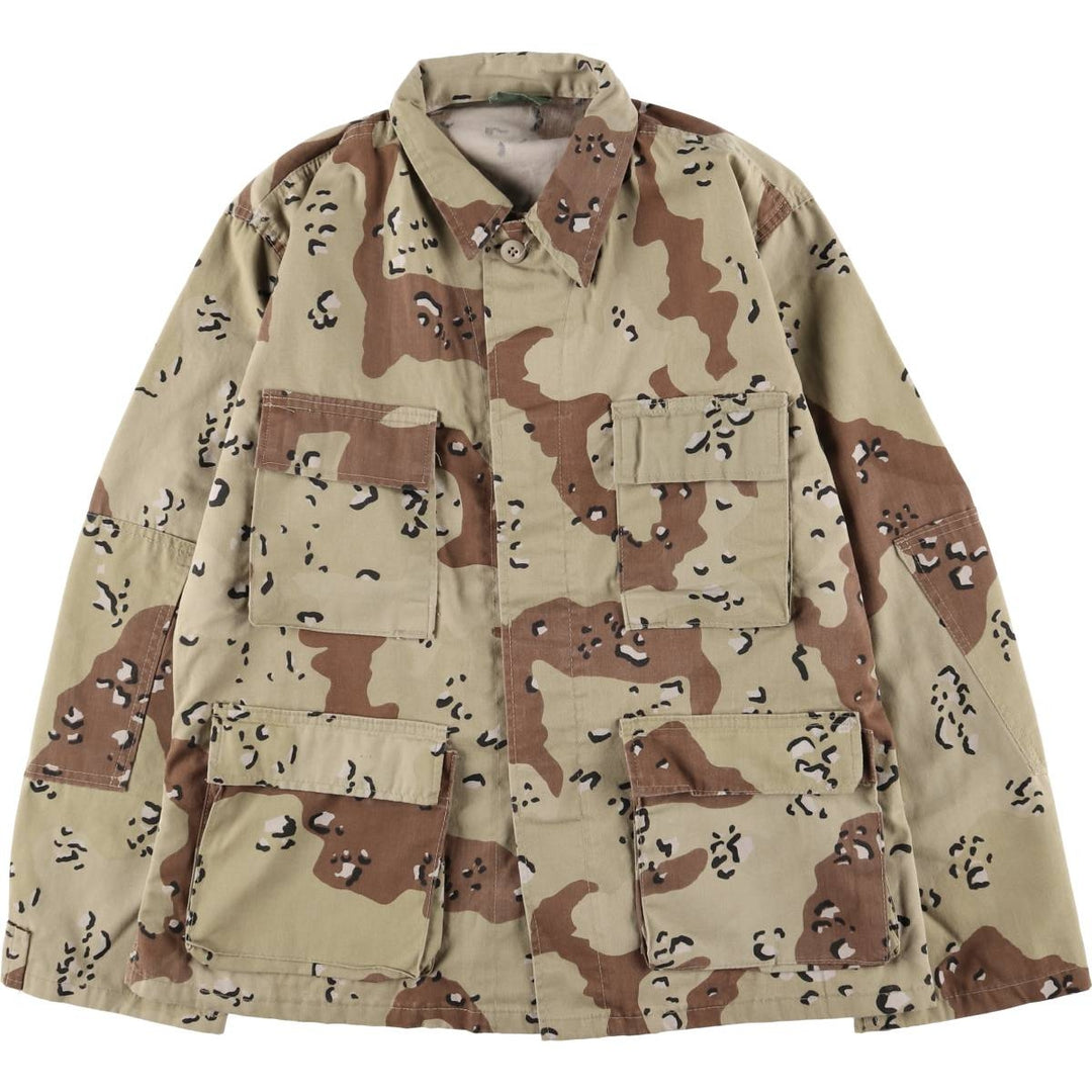 Civilian Camouflage Pattern 6C Desert Chocolate Chip Camo BDU Military Jacket, Made in USA, Men's Size Medium polyester Beige type Vintage Second Hand