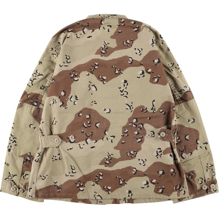 Civilian Camouflage Pattern 6C Desert Chocolate Chip Camo BDU Military Jacket, Made in USA, Men's Size Medium polyester Beige type Vintage Second Hand