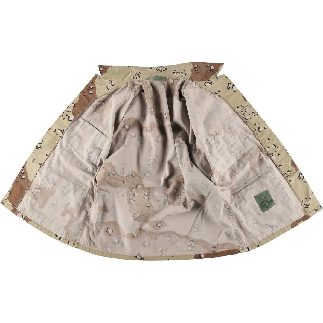 Civilian Camouflage Pattern 6C Desert Chocolate Chip Camo BDU Military Jacket, Made in USA, Men's Size Medium polyester Beige type Vintage Second Hand
