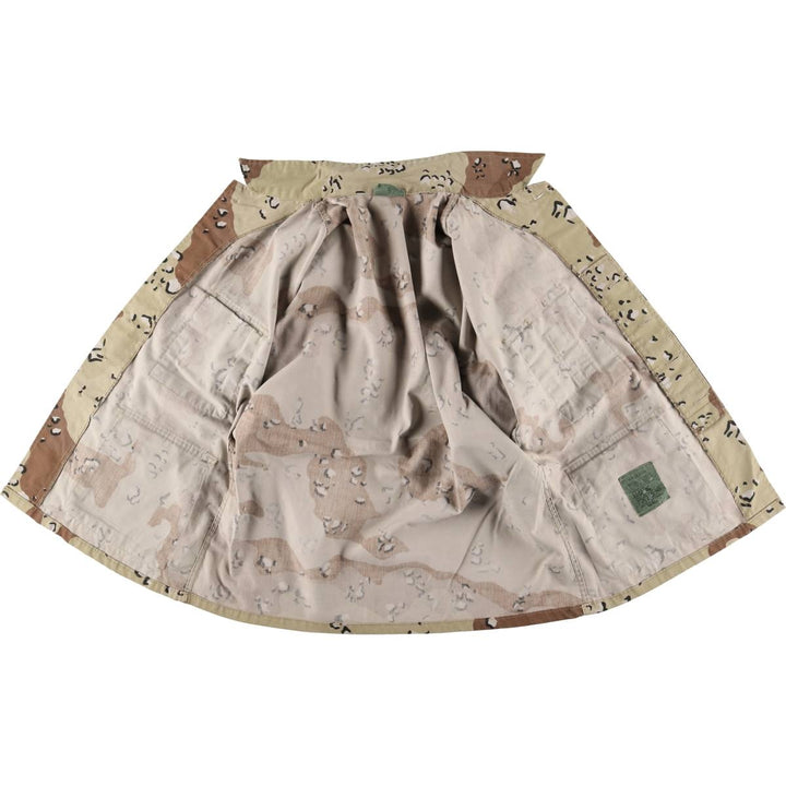 Civilian Camouflage Pattern 6C Desert Chocolate Chip Camo BDU Military Jacket, Made in USA, Men's Size Medium polyester Beige type Vintage Second Hand