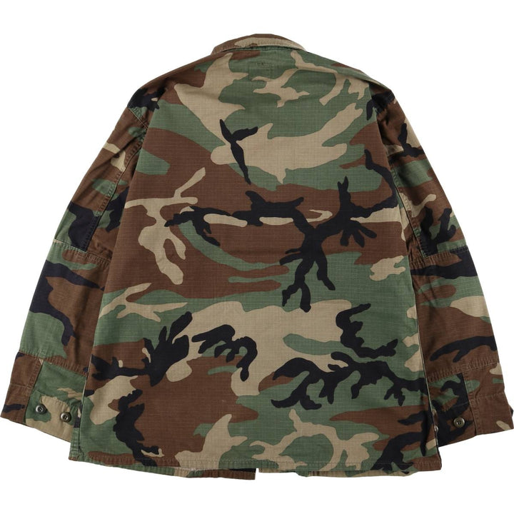 90'S US Military Genuine Camouflage Pattern Woodland Camo Ripstop BDU Military Jacket Made in USA LARGE-REGULAR Men's L Size Nylon Khaki type Vintage Second Hand