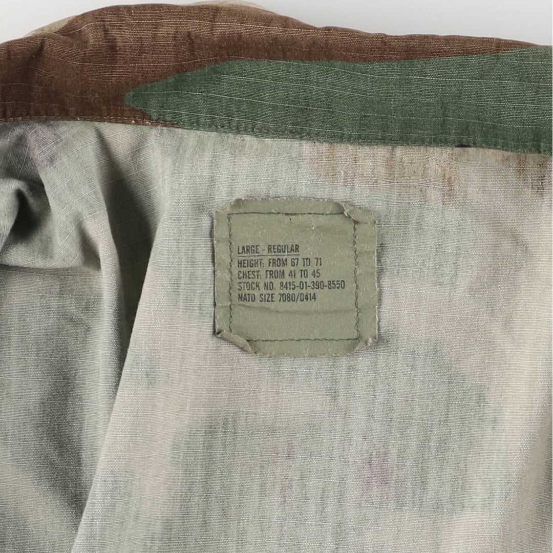 90'S US Military Genuine Camouflage Pattern Woodland Camo Ripstop BDU Military Jacket Made in USA LARGE-REGULAR Men's L Size Nylon Khaki type Vintage Second Hand
