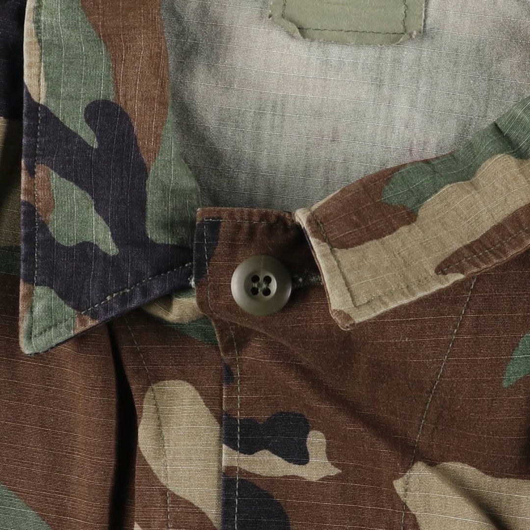 90'S US Military Genuine Camouflage Pattern Woodland Camo Ripstop BDU Military Jacket Made in USA LARGE-REGULAR Men's L Size Nylon Khaki type Vintage Second Hand