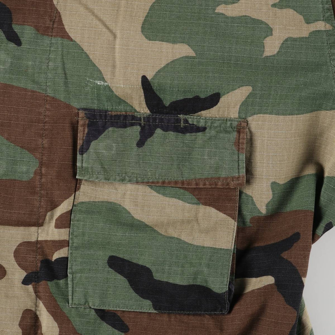 90'S US Military Genuine Camouflage Pattern Woodland Camo Ripstop BDU Military Jacket Made in USA LARGE-REGULAR Men's L Size Nylon Khaki type Vintage Second Hand