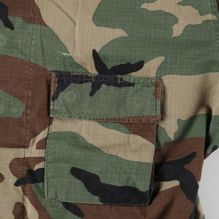 90'S US Military Genuine Camouflage Pattern Woodland Camo Ripstop BDU Military Jacket Made in USA LARGE-REGULAR Men's L Size Nylon Khaki type Vintage Second Hand