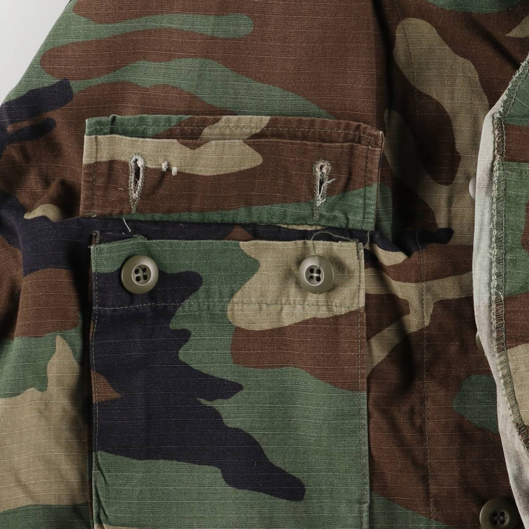 90'S US Military Genuine Camouflage Pattern Woodland Camo Ripstop BDU Military Jacket Made in USA LARGE-REGULAR Men's L Size Nylon Khaki type Vintage Second Hand