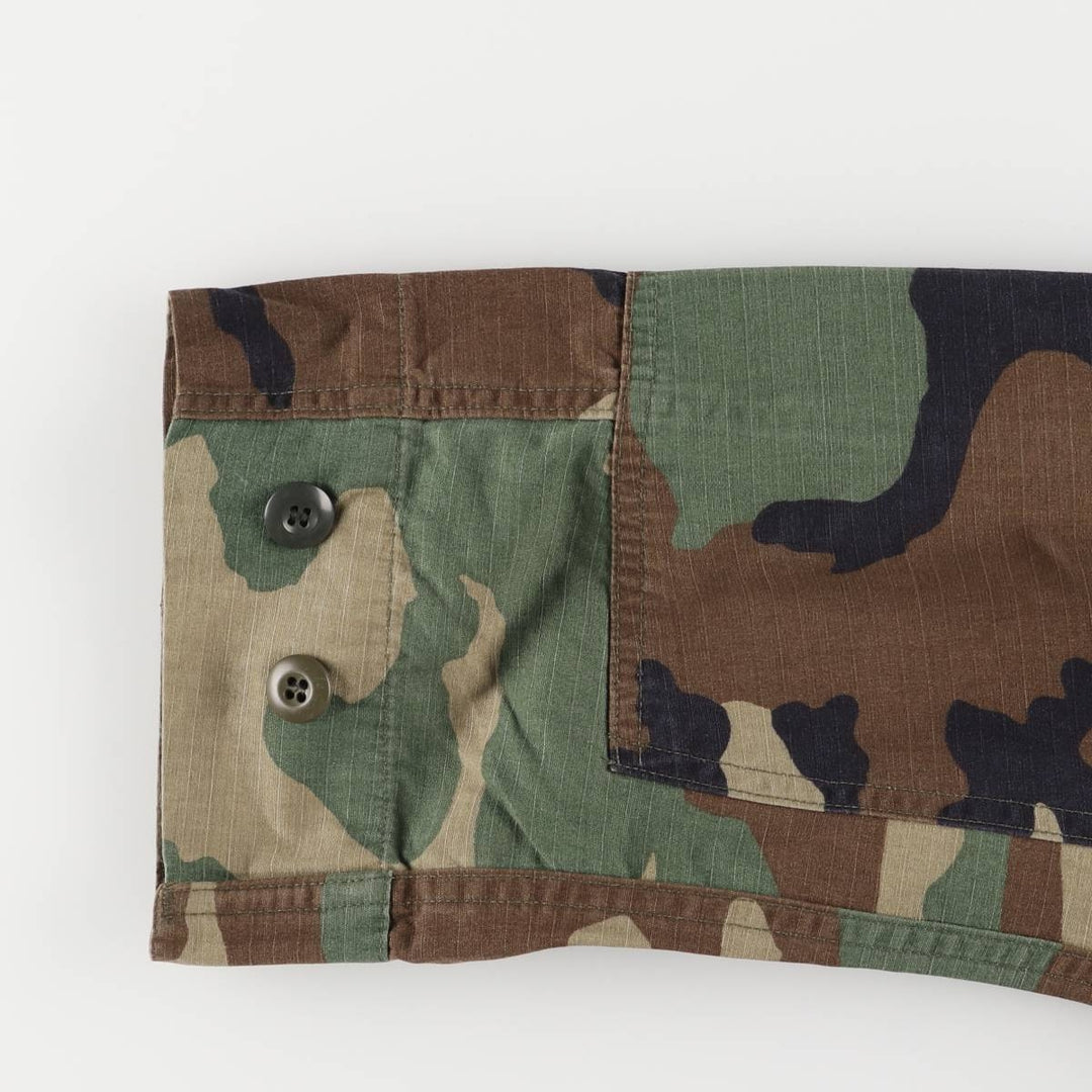 90'S US Military Genuine Camouflage Pattern Woodland Camo Ripstop BDU Military Jacket Made in USA LARGE-REGULAR Men's L Size Nylon Khaki type Vintage Second Hand