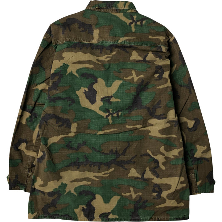 1970'S US Military Woodland Camo Ripstop BDU Military Jacket, Made in USA, Men's Size Small, Vintage cotton Khaki type Vintage Second Hand