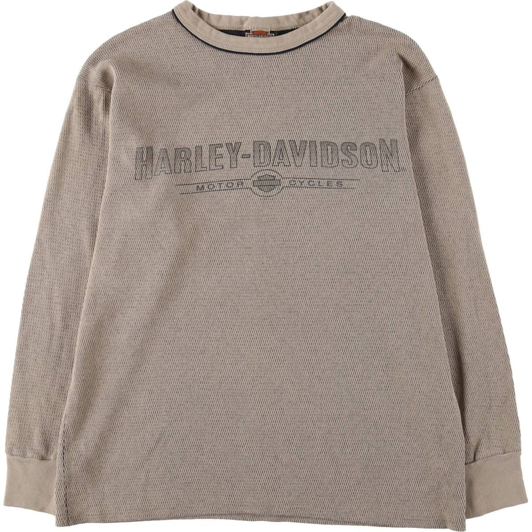 2000'S Harley-Davidson Thermallon T-shirt, Honeycomb, Made in USA, Men's Size M cotton Beige type Vintage Second Hand