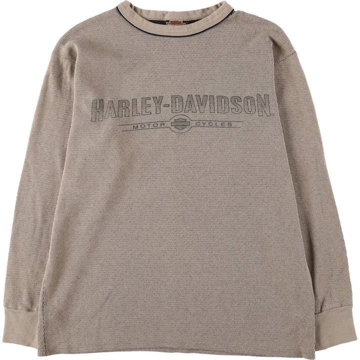 2000'S Harley-Davidson Thermallon T-shirt, Honeycomb, Made in USA, Men's Size M cotton Beige type Vintage Second Hand
