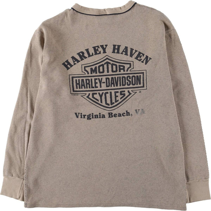 2000'S Harley-Davidson Thermallon T-shirt, Honeycomb, Made in USA, Men's Size M cotton Beige type Vintage Second Hand