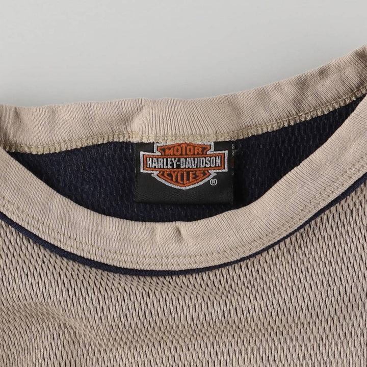 2000'S Harley-Davidson Thermallon T-shirt, Honeycomb, Made in USA, Men's Size M cotton Beige type Vintage Second Hand