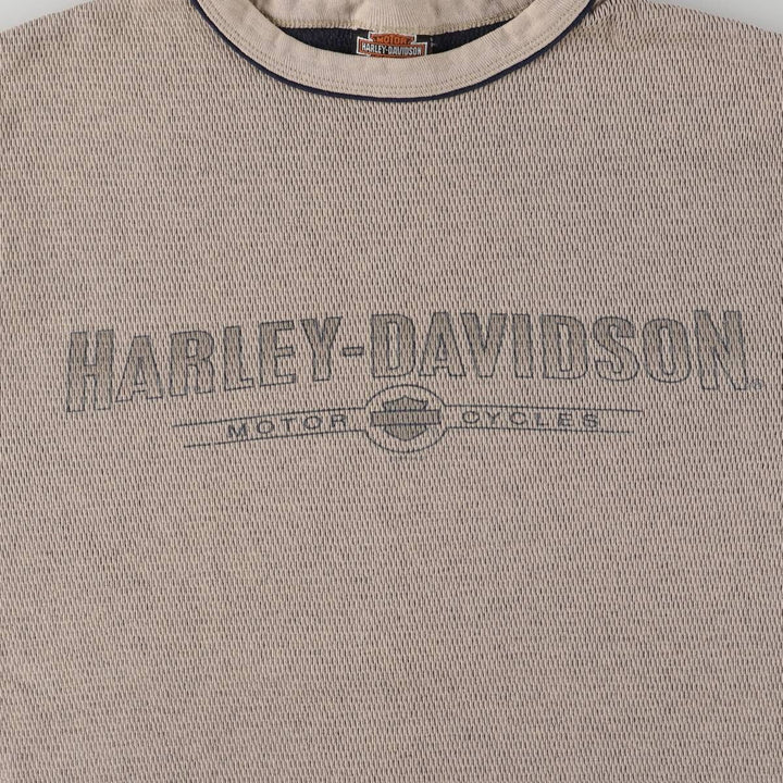 2000'S Harley-Davidson Thermallon T-shirt, Honeycomb, Made in USA, Men's Size M cotton Beige type Vintage Second Hand