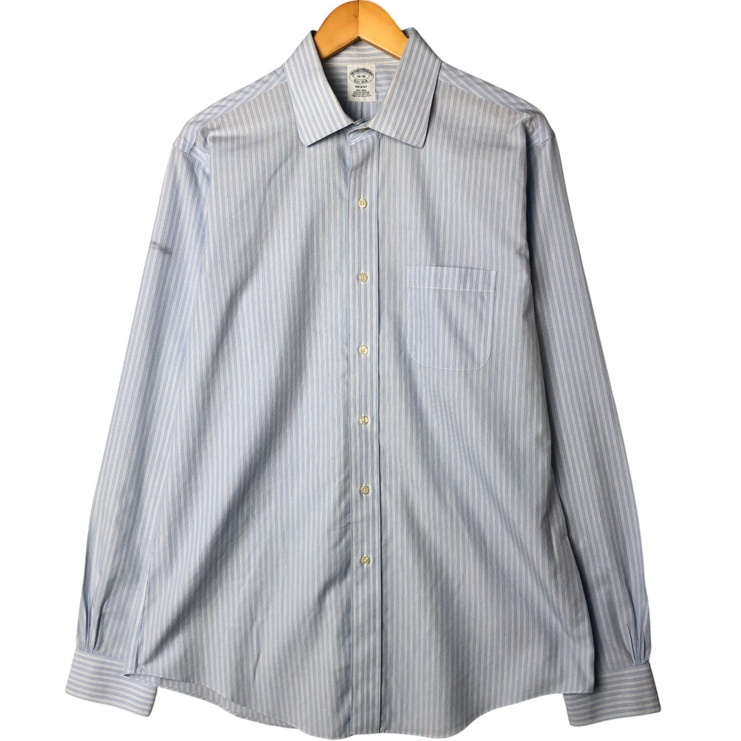 Brooks Brothers Est.1818 Long Sleeve Wide Collar Cotton Striped Shirt, Men's Size L Supima Cotton Blue type light blue Vintage Second Hand
