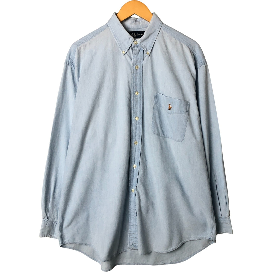 Ralph Lauren BIG SHIRT Long sleeve button down shirt Men's size L cotton Blue type light blue Vintage Second Hand