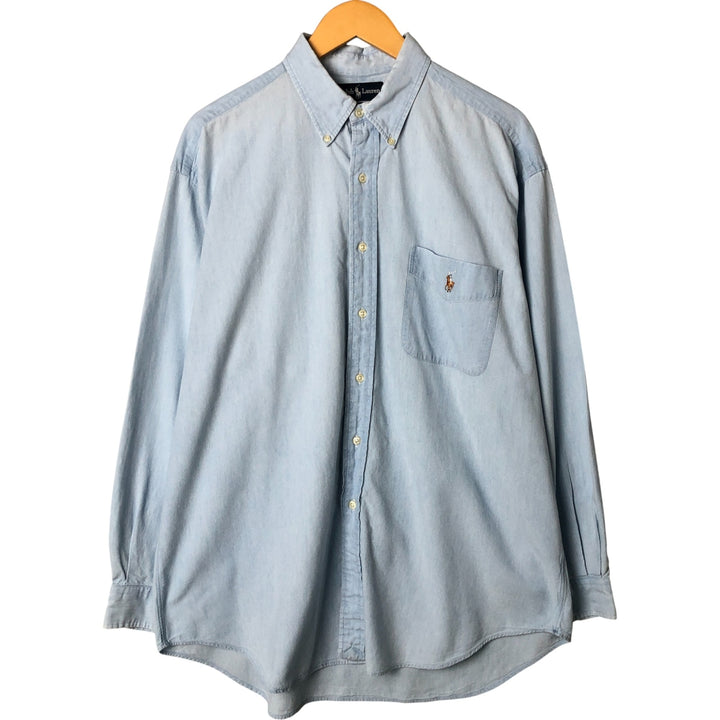 Ralph Lauren BIG SHIRT Long sleeve button down shirt Men's size L cotton Blue type light blue Vintage Second Hand