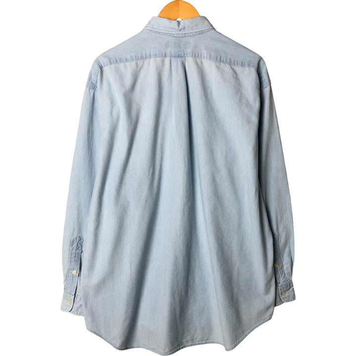 Ralph Lauren BIG SHIRT Long sleeve button down shirt Men's size L cotton Blue type light blue Vintage Second Hand