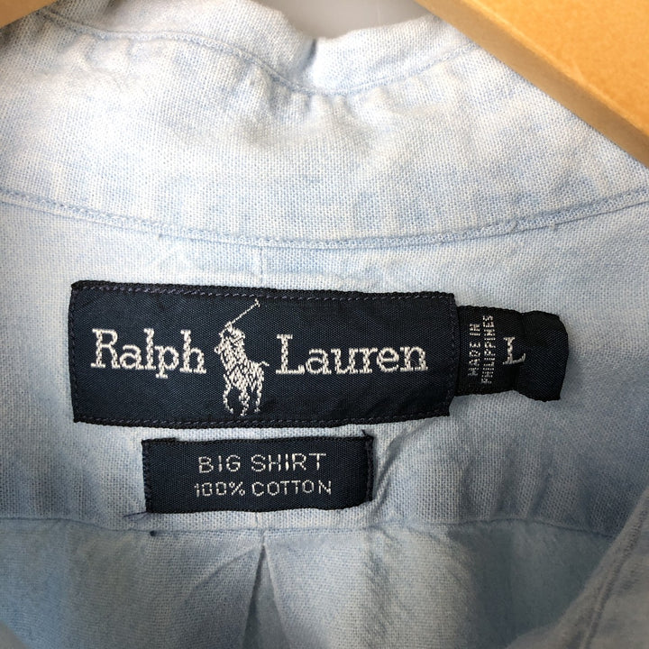 Ralph Lauren BIG SHIRT Long sleeve button down shirt Men's size L cotton Blue type light blue Vintage Second Hand