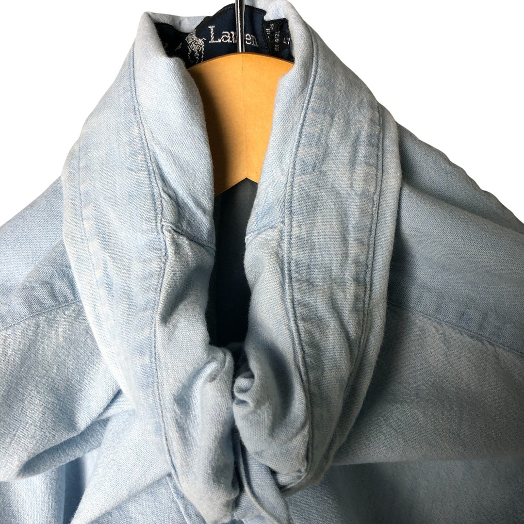 Ralph Lauren BIG SHIRT Long sleeve button down shirt Men's size L cotton Blue type light blue Vintage Second Hand