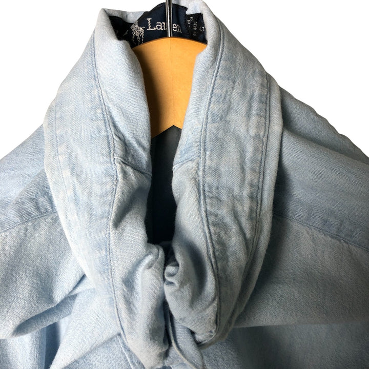 Ralph Lauren BIG SHIRT Long sleeve button down shirt Men's size L cotton Blue type light blue Vintage Second Hand