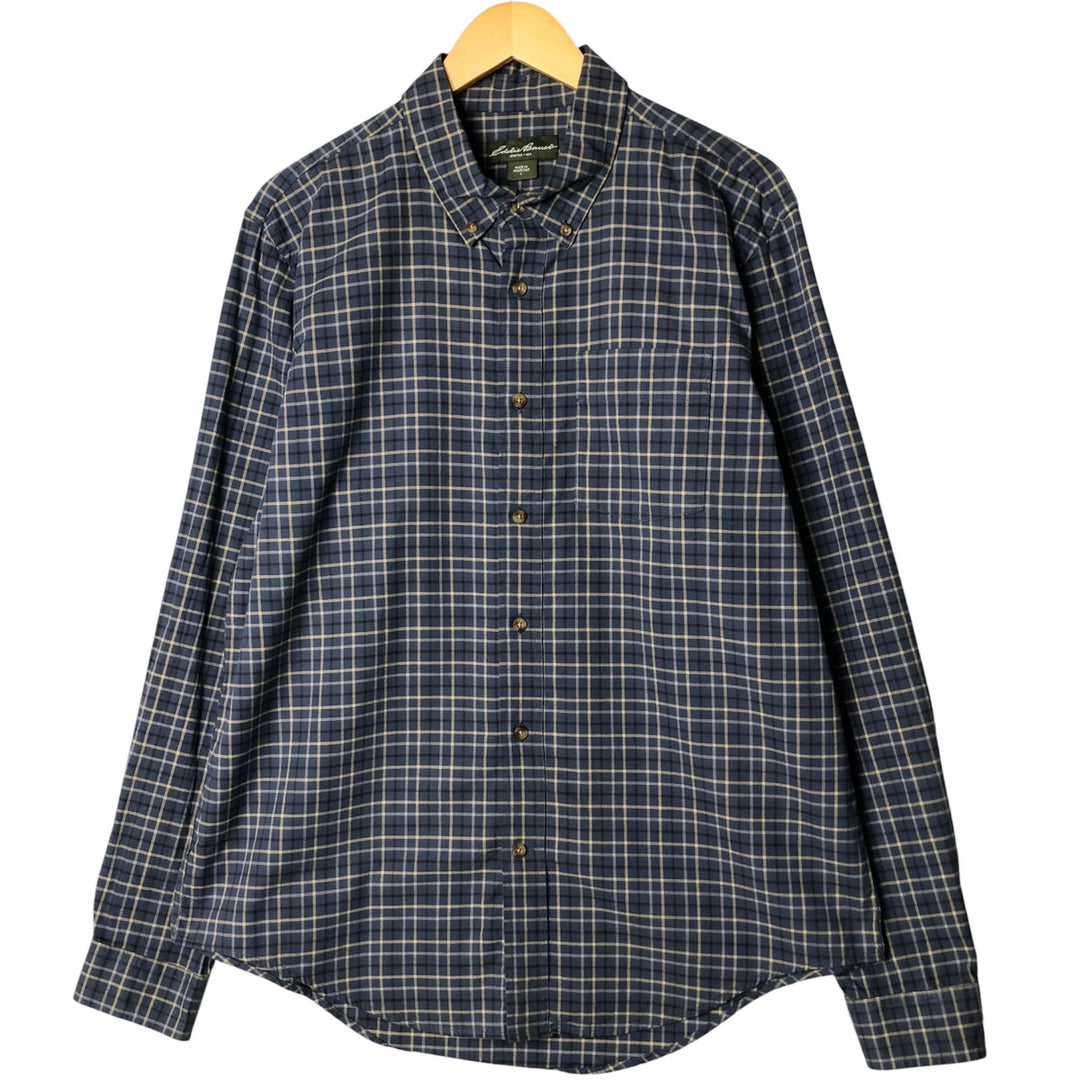 Eddie Bauer Long Sleeve Button-Down Check Shirt, Men's Size L cotton Navy blue Vintage Second Hand