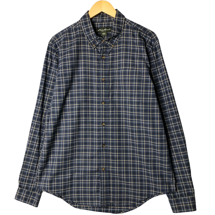 Eddie Bauer Long Sleeve Button-Down Check Shirt, Men's Size L cotton Navy blue Vintage Second Hand